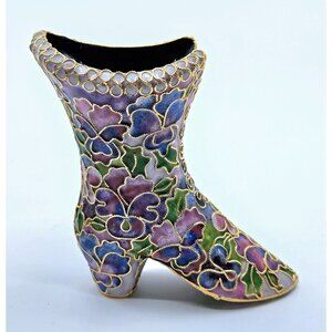 Genuine Cloisonne floral boot enamel and brass